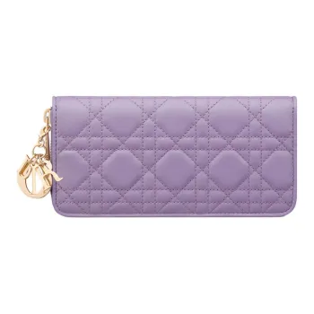 DIOR Lady Dior Lambskin Card Holders Clutches Wallets Women's Light Purple
