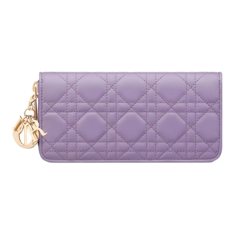 DIOR Lady Dior Lambskin Card Holders Clutches Wallets Women's Light Purple-0