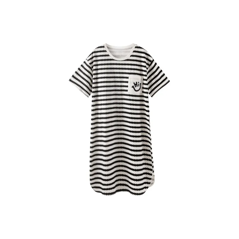 Sharefun Nightgown Women's Black Stripes-0