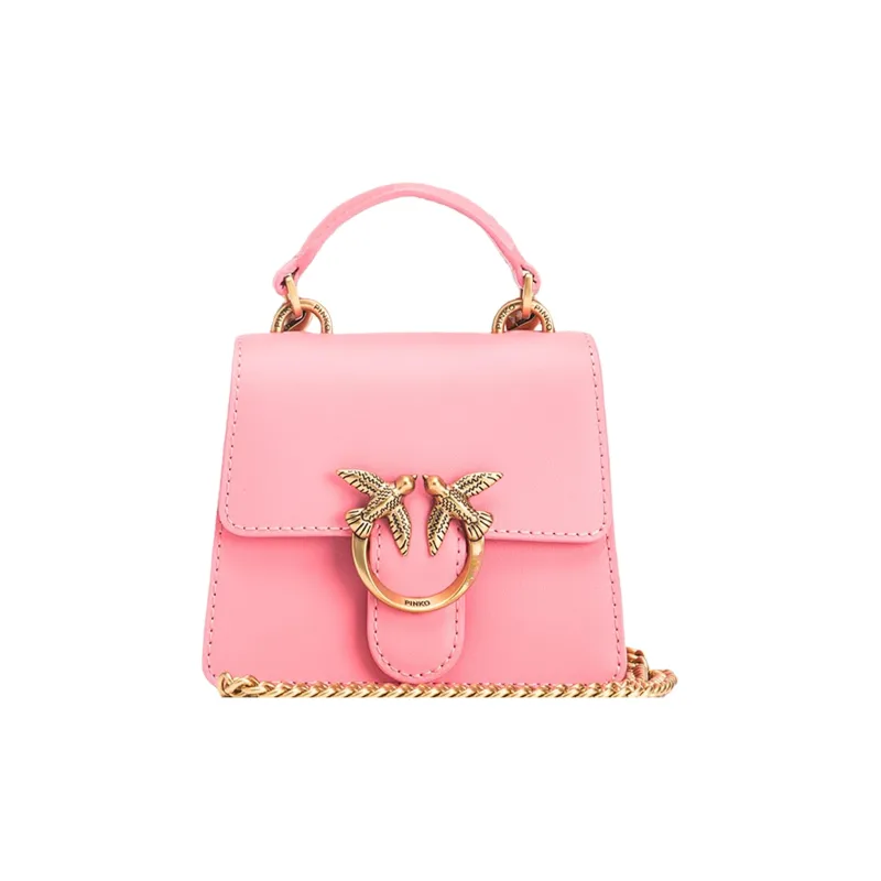PINKO LOVE Series Cow Leather Shoulder Bag, Crossbody Bag, Handbag Micro Women's Rose Pink-0
