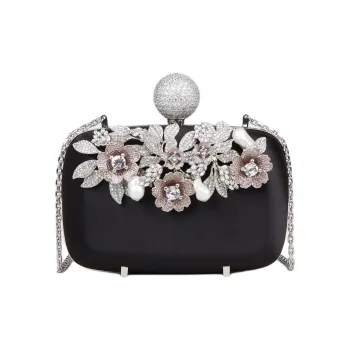 Roger Vivier BOITE DE NUIT Raffia Braided Satin One Shoulder Crossbody Clutches Women's Black