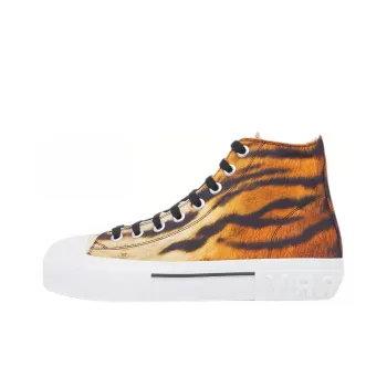 Burberry Tiger Year Collection High Top Stylish Skateboarding Shoes Women's Brown Yellow