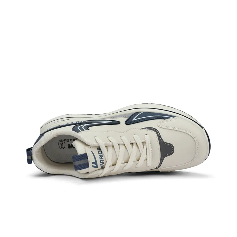 Warrior Cushioning, Slip Resistant, Abrasion Resistant, Height Increasing Low Top Chunky Sneakers Men's Beige Blue-2