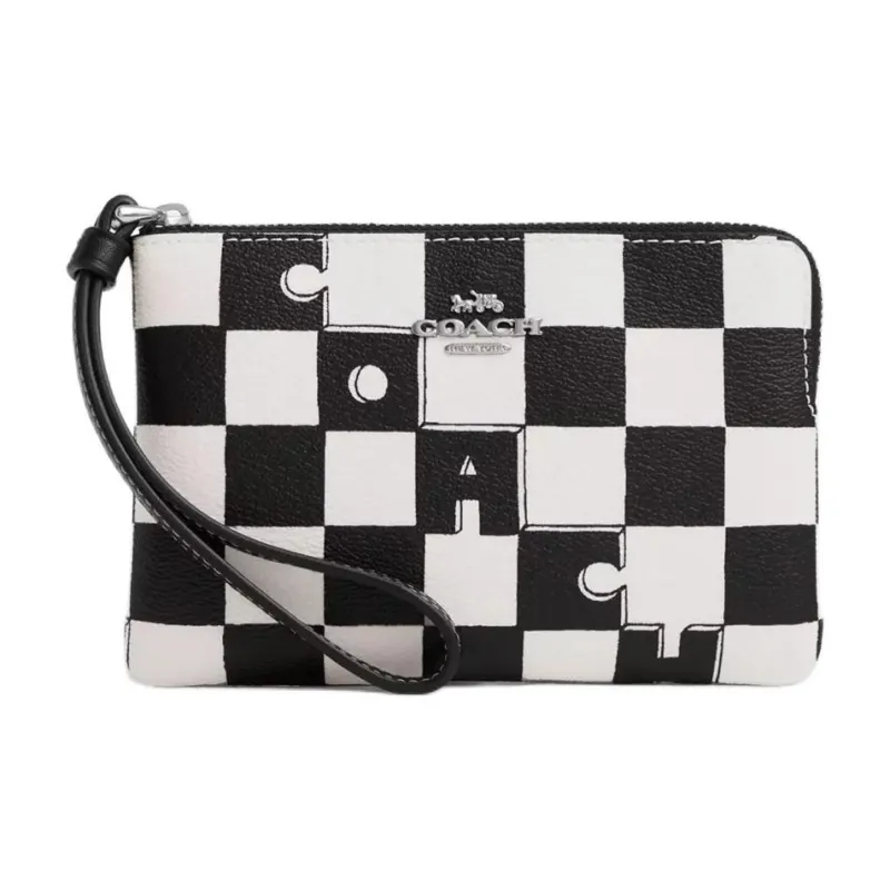 COACH Corner Zip Canvas With Leather Wallet Small Size Women's Black-0