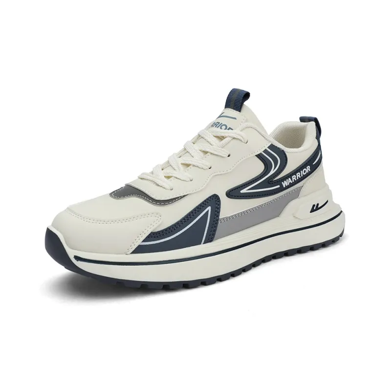 Warrior Cushioning, Slip Resistant, Abrasion Resistant, Height Increasing Low Top Chunky Sneakers Men's Beige Blue-1