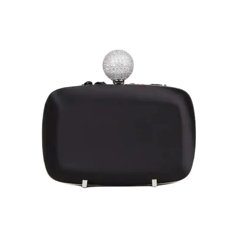 Roger Vivier BOITE DE NUIT Raffia Braided Satin One Shoulder Crossbody Clutches Women's Black-3