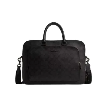 COACH ETHAN Coated Canvas With Smooth Calfskin Briefcase, Shoulder Bag, Crossbody Bag, Handbag Large Size Men's Black