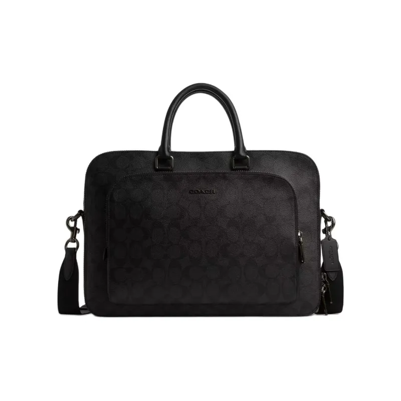 COACH ETHAN Coated Canvas With Smooth Calfskin Briefcase, Shoulder Bag, Crossbody Bag, Handbag Tubas Men's Black-0