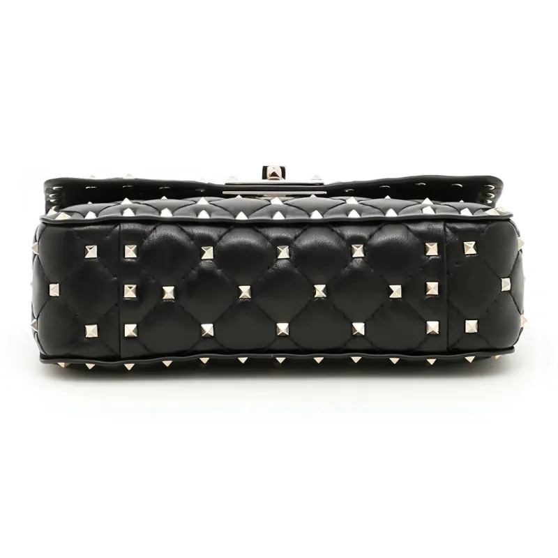 Valentino ROCKSTUD SPIKE Embossed Nappa Sheepskin Crossbody Bags Shoulder Bags Small Size Women's Black-3
