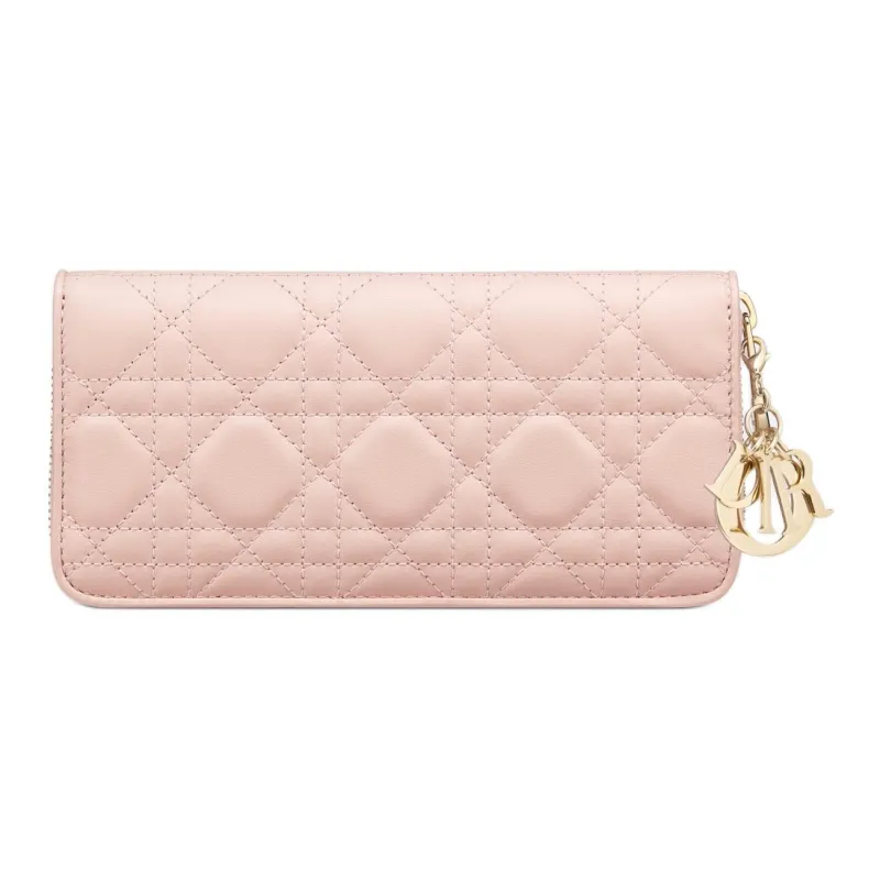 DIOR Lady Dior Lambskin Card Holder Clutch Wallet Women's Lotus Blossom Pink-2