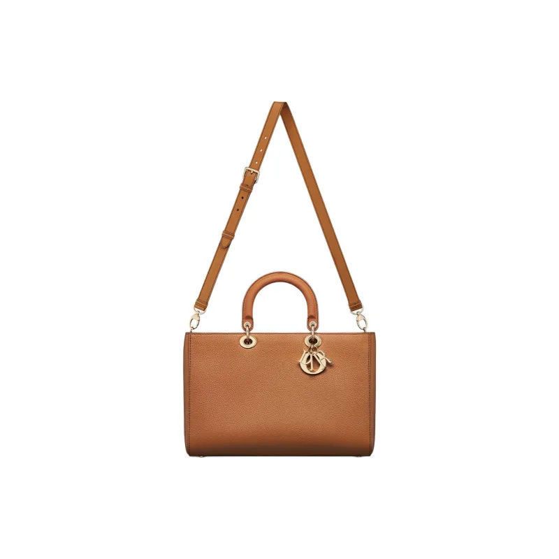 DIOR Grain Cow Leather Lady Dior Bag, Shoulder Bag, Crossbody Bag, Handbag Large Size Women's Brown-1