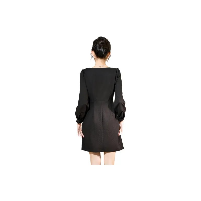 SMEN Long Sleeved Dresses Women's Black-0