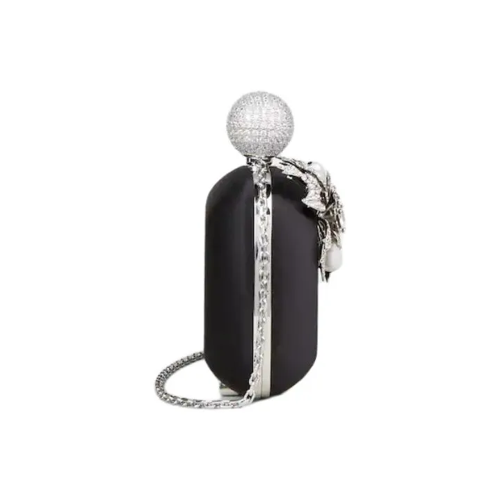 Roger Vivier BOITE DE NUIT Raffia Braided Satin One Shoulder Crossbody Clutches Women's Black-2