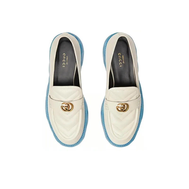 GUCCI Double G Flat Shoes Women's White Blue-3