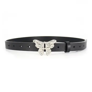PISHUSHU Luxe Butterfly Clasp Snap Closure Cow Leather Leather Belts Women's Black Width 2.2cm