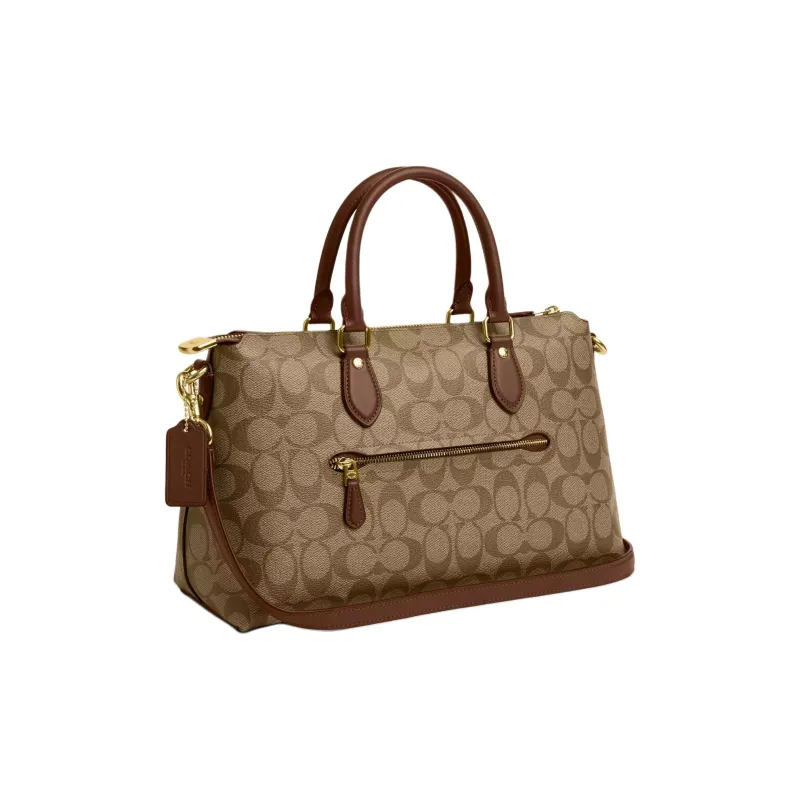COACH Coated Canvas With Smooth Leather Shoulder Bag Crossbody Bag Handbag Women's Khaki & Saddle Brown-1