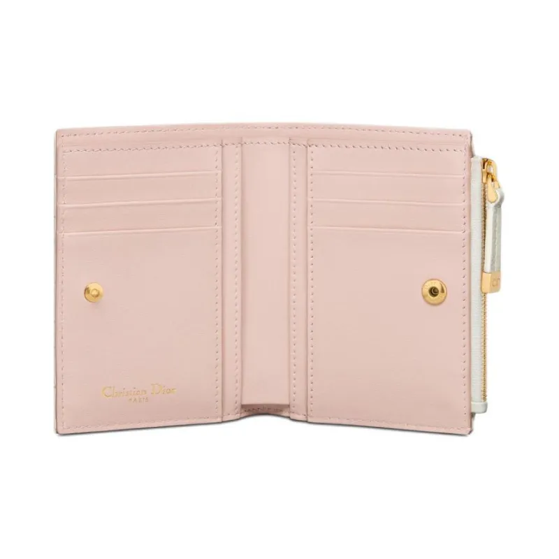DIOR Caro Wicker Pattern Calfskin Wallet Women's White-4