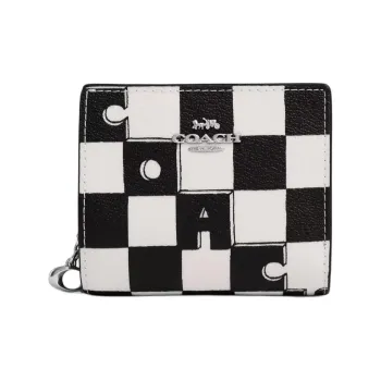 COACH Snap Wallet Coated Canvas With Smooth Leather Wallet Mini Women's Black