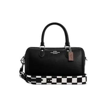 COACH Rowan Leather Paneled Canvas Handbag Shoulder Bag Crossbody Bag Medium Size Women's Black