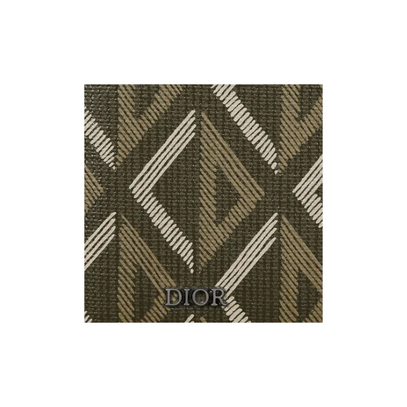 DIOR CD Diamond Canvas With Smooth Calfskin Card Holder Men's Khaki-4