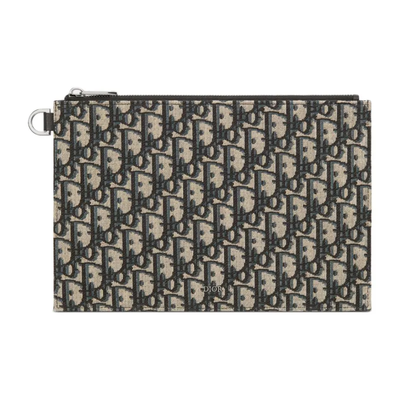 DIOR Oblique Printed Fabric With Grain Cow Leather Small Clutch Bag Men's Beige & Black-0