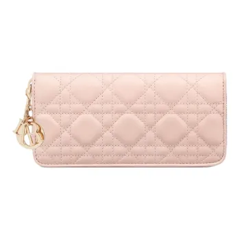 DIOR Lady Dior Lambskin Card Holder Clutch Wallet Women's Lotus Blossom Pink