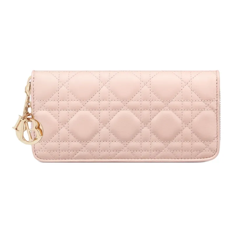 DIOR Lady Dior Lambskin Card Holder Clutch Wallet Women's Lotus Blossom Pink-0