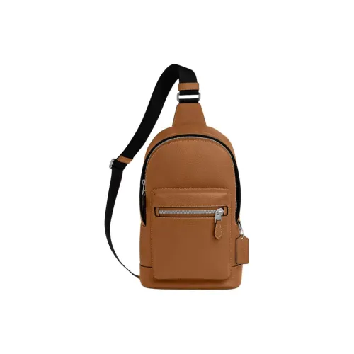 COACH West Cow Leather Patchwork With Fabric Shoulder Bag Crossbody Bag Small Size Men's Brown