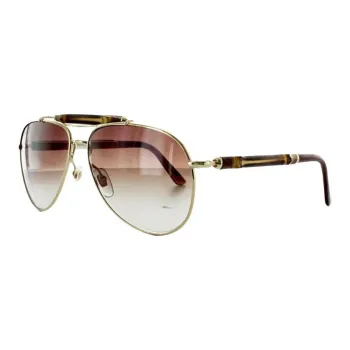 GUCCI Metal Plastic Bamboo Aviator Sunglasses Women's Gold