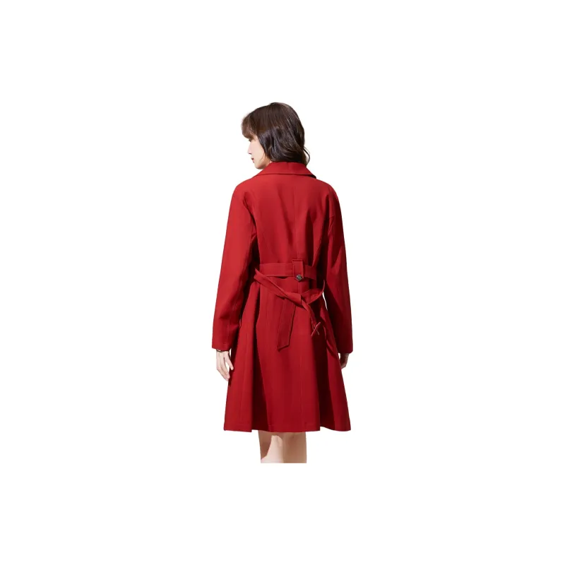 SMEN Trench Coats Women's Red-1