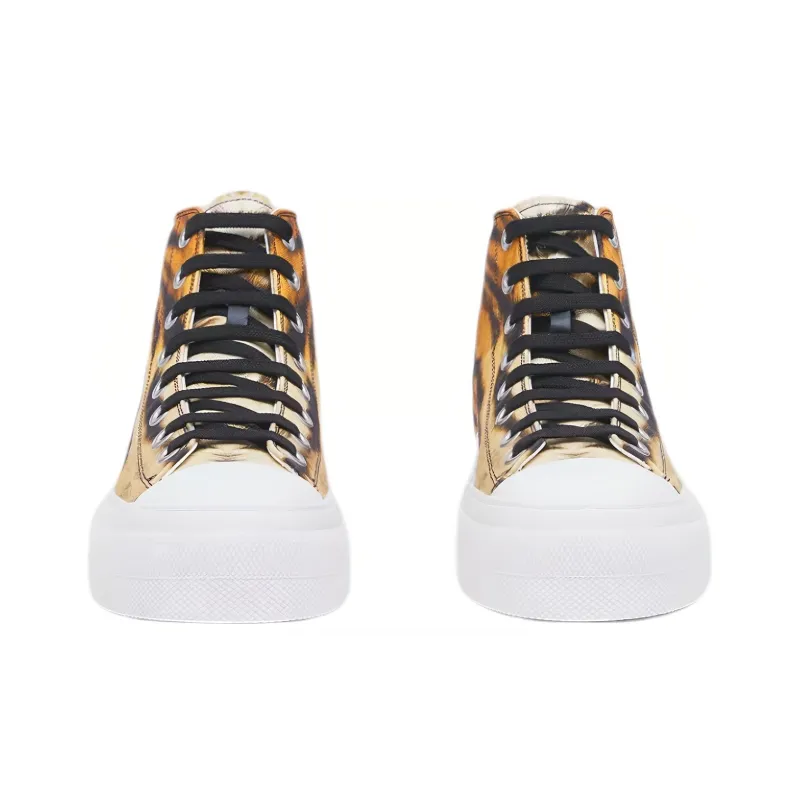Burberry Tiger Year Collection High Top Stylish Skateboarding Shoes Women's Brown Yellow-3