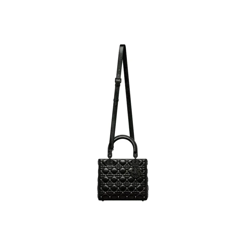 DIOR Lady Dior Pleated Lambskin Lady Dior Bag, One Shoulder Handbag Medium Size Women's Black-1