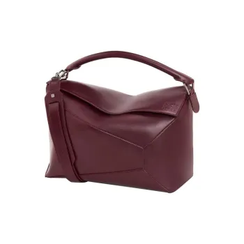 LOEWE Puzzle Shiny Cow Leather Shoulder Bag Crossbody Bag Handbag Men's Burgundy Red