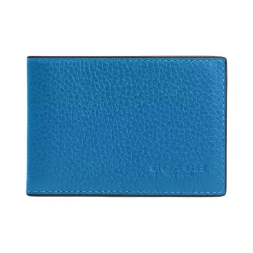 COACH Billfold Wallet Refined Pebbled Leather Wallet Men's Bronze Crown Blue Raven