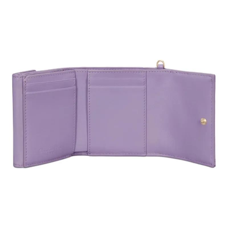 DIOR Lady Dior Patent Leather Wicker Pattern Calfskin Wallet Women's Light Purple-3