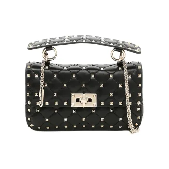 Valentino ROCKSTUD SPIKE Embossed Nappa Sheepskin Crossbody Bags Shoulder Bags Small Size Women's Black