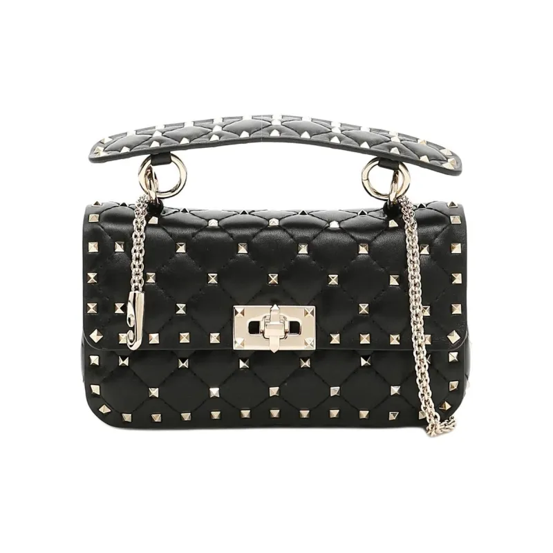 Valentino ROCKSTUD SPIKE Embossed Nappa Sheepskin Crossbody Bags Shoulder Bags Small Size Women's Black-0