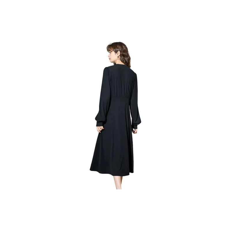 SMEN Long Sleeved Dresses Women's Black-1