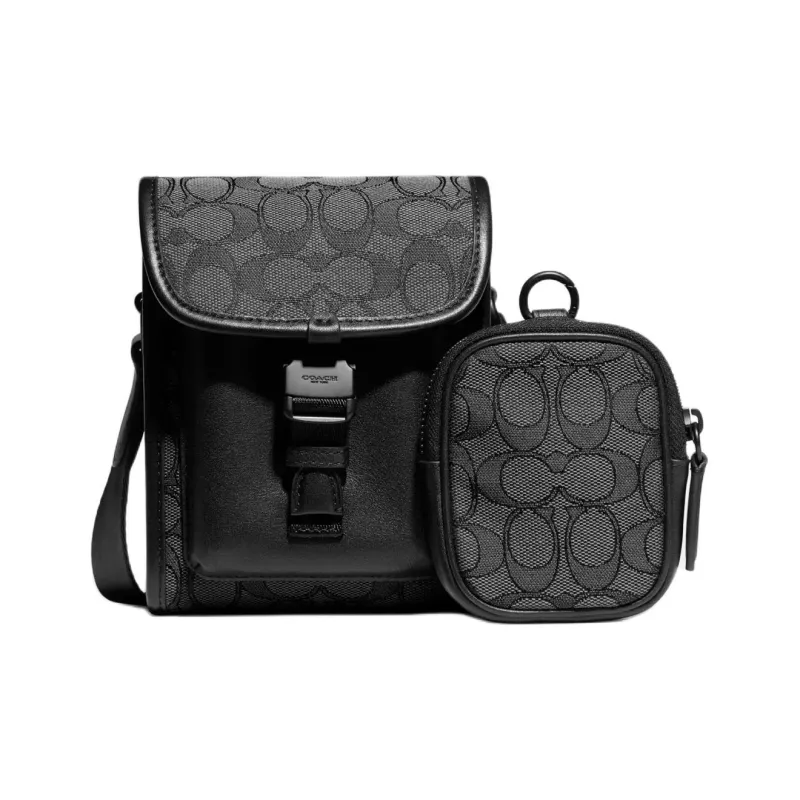 COACH Charter Fabric Cow Leather Patchwork Combo Bag Storage Bag Shoulder Bag Crossbody Bag Regular Men's Black-0
