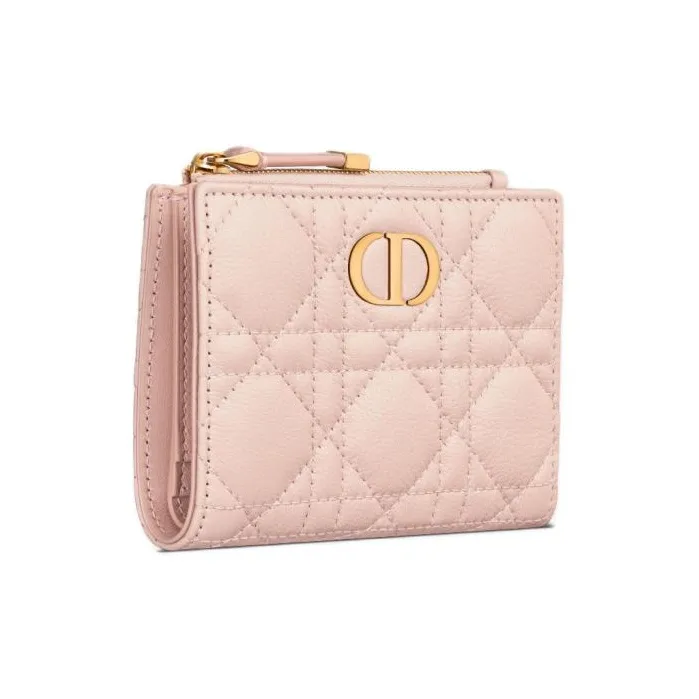 DIOR Caro Wicker Pattern Calfskin Wallet Women's Lotus Pink-1