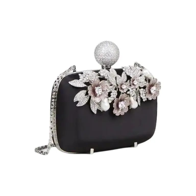 Roger Vivier BOITE DE NUIT Raffia Braided Satin One Shoulder Crossbody Clutches Women's Black-1