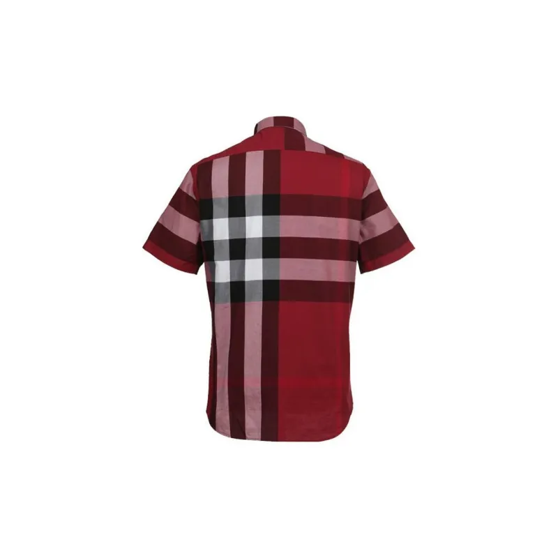 Burberry Men's Check Button-Up Short-Sleeve Shirt Red-1