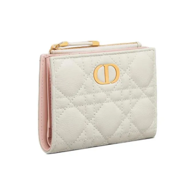 DIOR Caro Wicker Pattern Calfskin Wallet Women's White-1