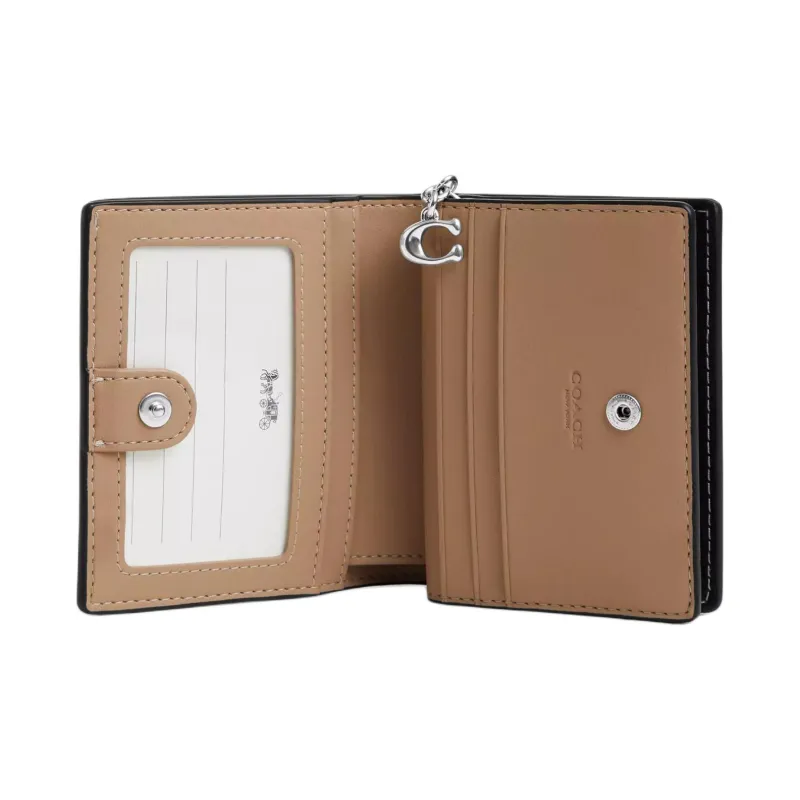 COACH Snap Wallet Coated Canvas With Smooth Leather Wallet Mini Women's Black-3
