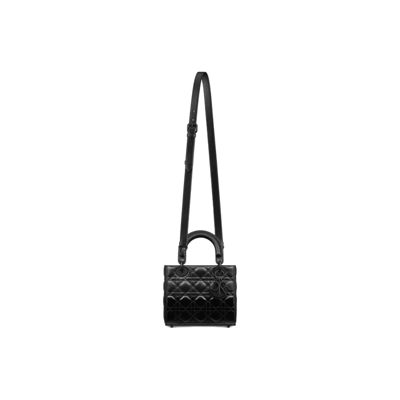 DIOR Lady Dior Wicker Pattern Lambskin Shoulder Bag Crossbody Bag Handbag Small Size Women's Black-1