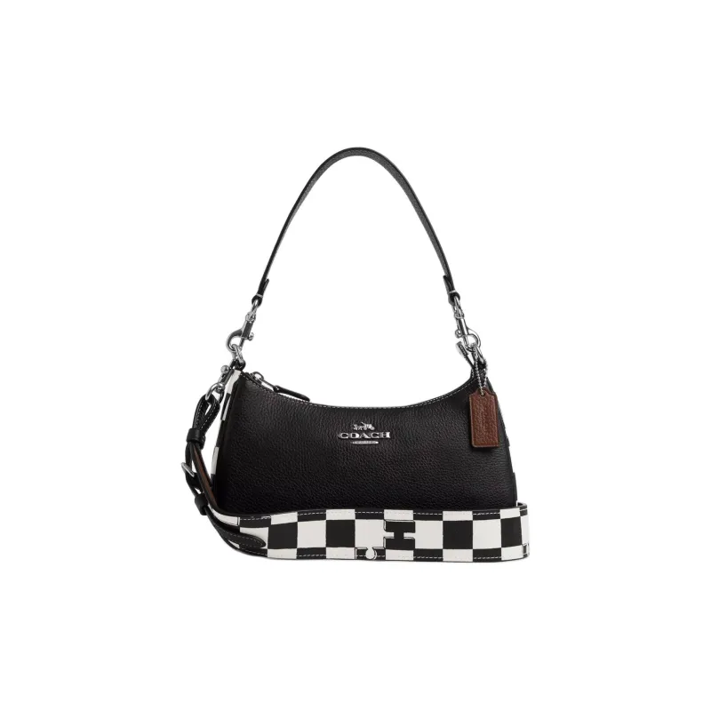 COACH Teri Pebbled Leather Crossbody Bag Shoulder Bag Women's Black & White-0