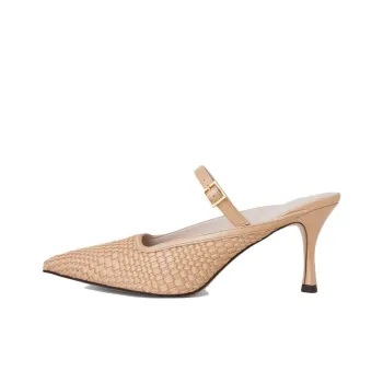 CHARLES&KEITH Composite Sole Closed Toe Slippers 7.7cm Women's Camel/Lime Green Yellow