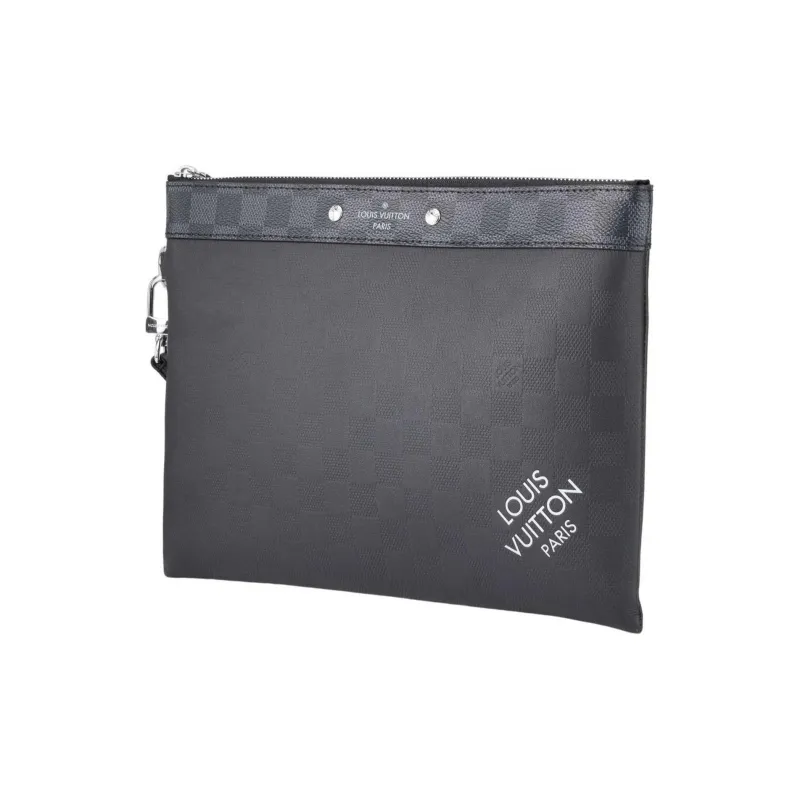 LOUIS VUITTON Pochette To Go Cow Leather With Graphite Chessboard Canvas Clutch Regular Men's Black-2