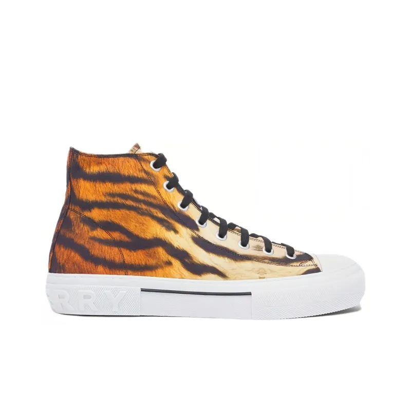 Burberry Tiger Year Collection High Top Stylish Skateboarding Shoes Women's Brown Yellow-1