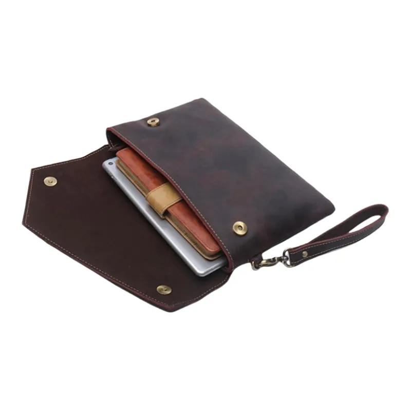 CMLZIUA Top Grain Cow Leather Clutch Large Size Unisex Dark Coffee-4